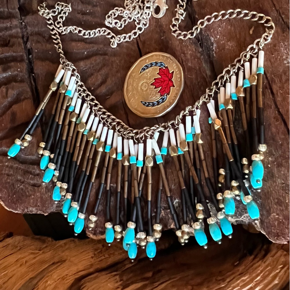 Silpada Fringe Necklace Blue Turquoise Howlite Gems Southwest Brass Western - Picture 7 of 11